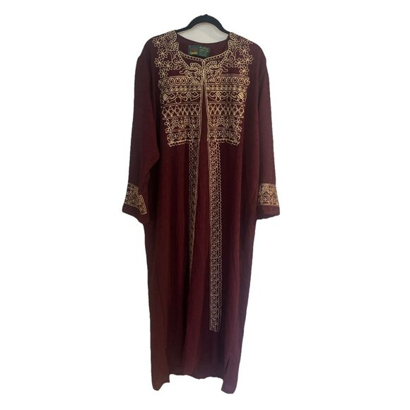 Zahrat Al Madain Burgandy Embroidered Kaftan Long Modest Sz L/XL - Picture 1 of 11